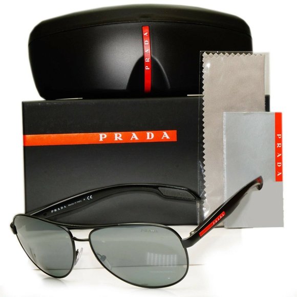Prada Black Mirror Men's Pilot Sunglasses
